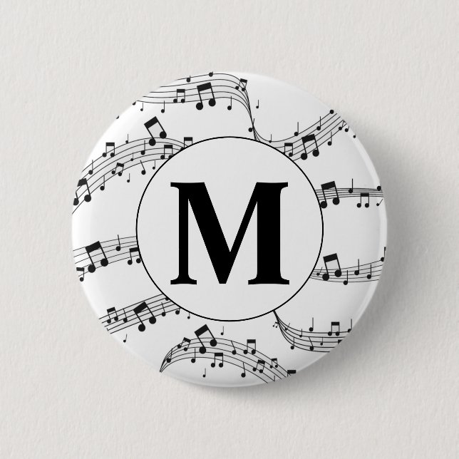 Black and White Music Note Monogram  Button (Front)