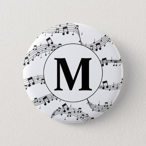 Black and White Music Note Monogram  Button