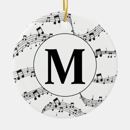 Black and White Music Note Monogram  Ceramic Ornament