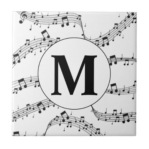 Black and White Music Note Monogram  Ceramic Tile