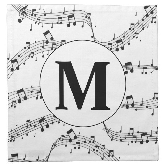 Black and White Music Note Monogram  Cloth Napkin (Front)
