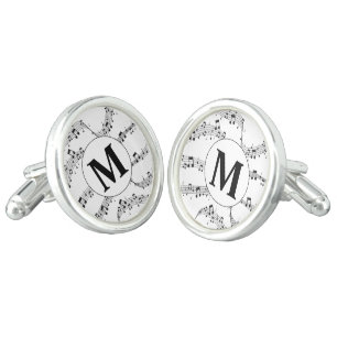 Black and White Music Note Monogram  Cufflinks