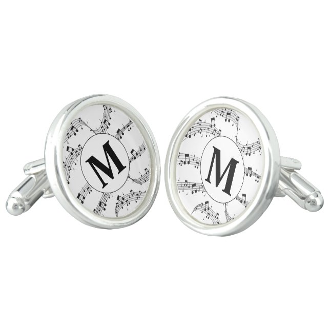 Black and White Music Note Monogram  Cufflinks (Angled)