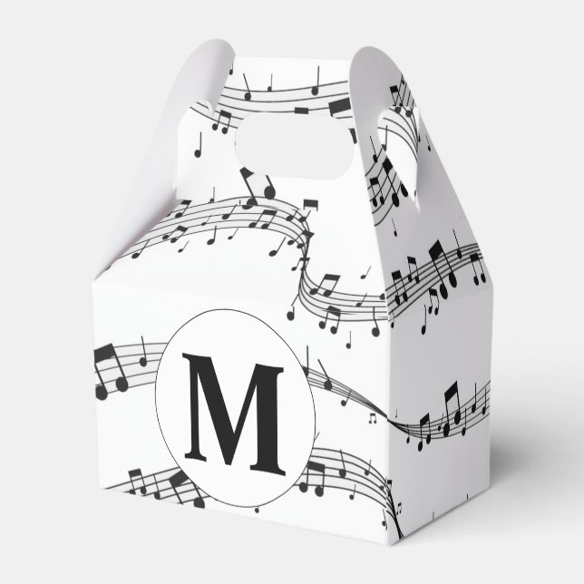 Black and White Music Note Monogram  Favor Boxes (Back Side)