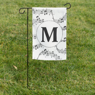 Black and White Music Note Monogram  Garden Flag
