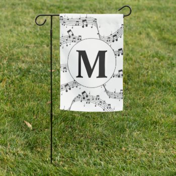Black And White Music Note Monogram  Garden Flag by The_Music_Shop at Zazzle