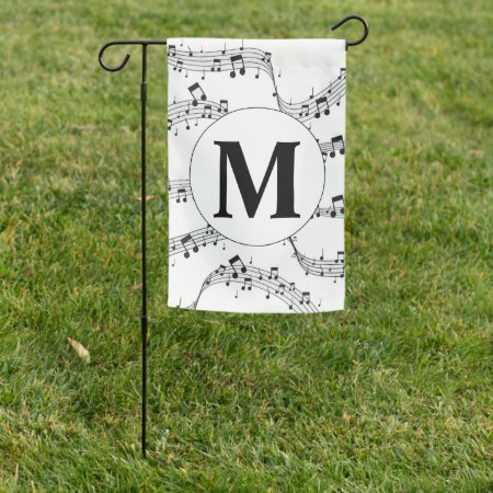 Black And White Music Note Monogram  Garden Flag