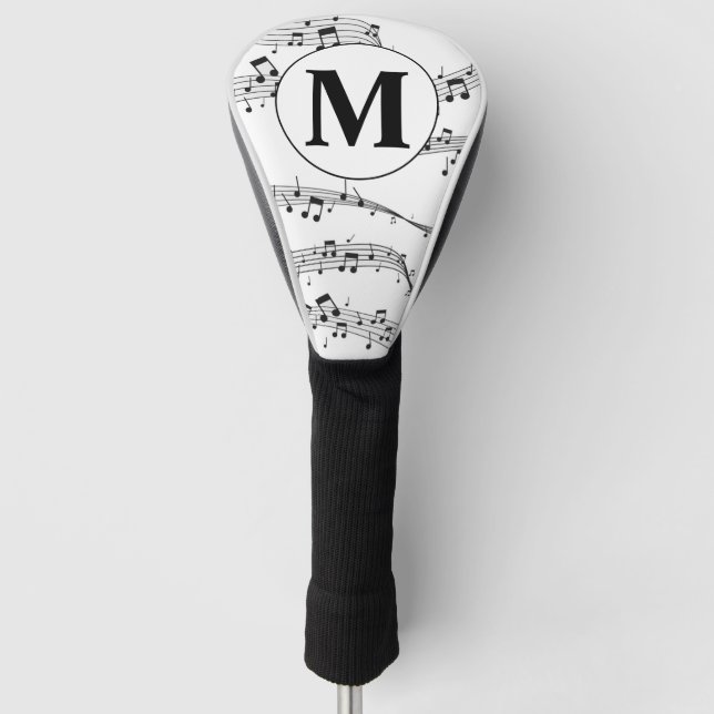 Black and White Music Note Monogram Golf Head Cover (Front)