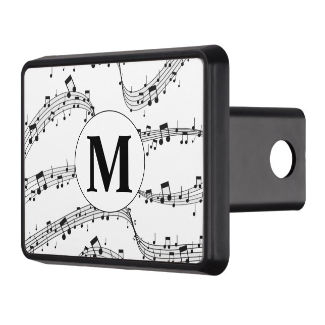 Black and White Music Note Monogram Hitch Cover (Left)