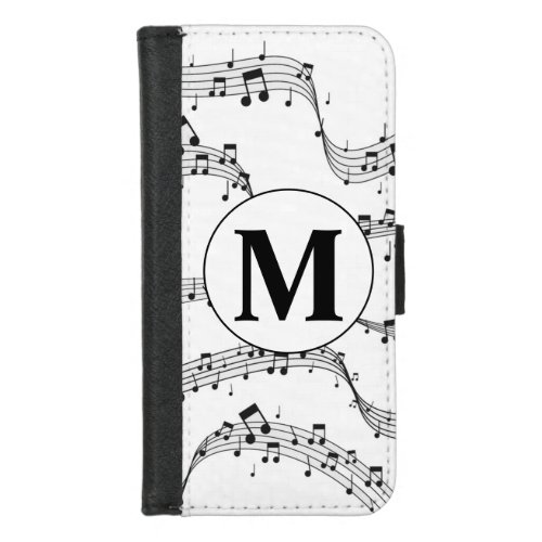 Black and White Music Note Monogram  iPhone 87 Wallet Case