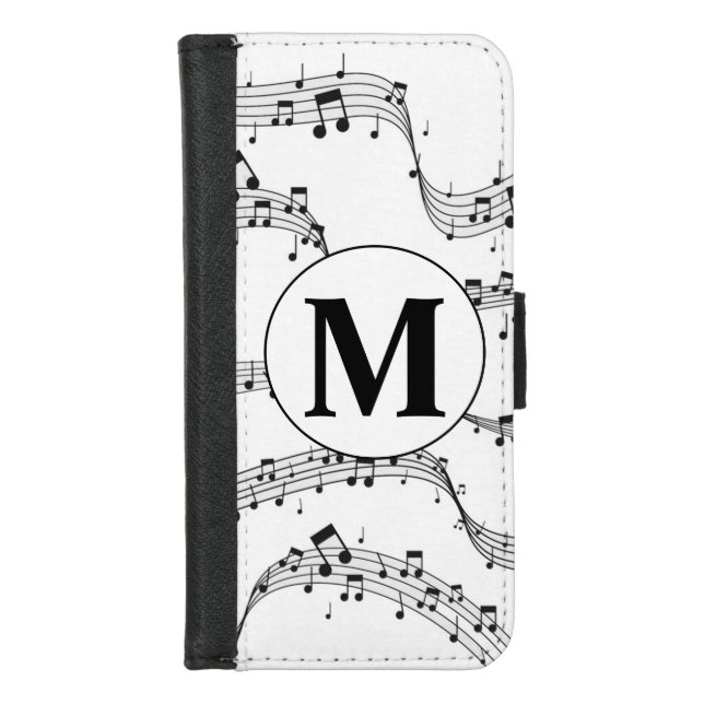 Black and White Music Note Monogram  iPhone Wallet Case (Front)