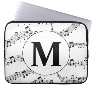 Black and White Music Note Monogram  Laptop Sleeve