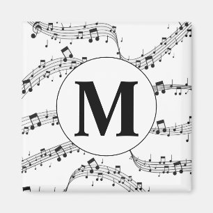 Black and White Music Note Monogram Magnet