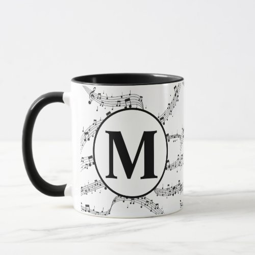 Black and White music note monogram Mug