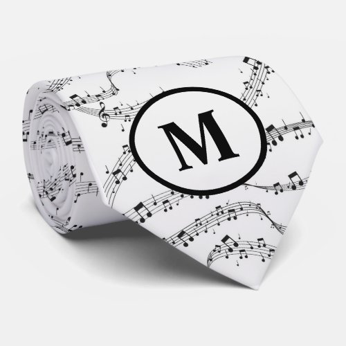 Black and White music note monogram Neck Tie