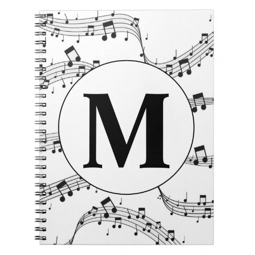 Black and White Music Note Monogram  Notebook