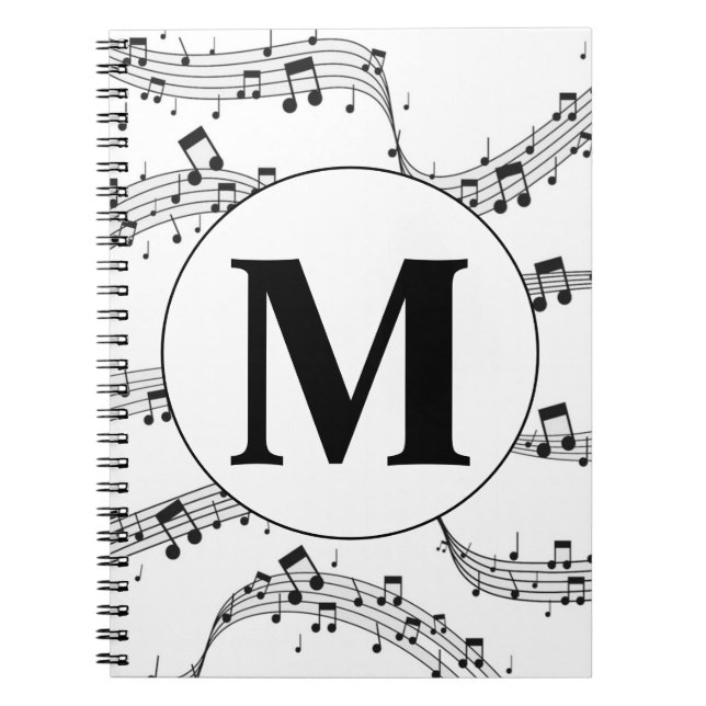 Black and White Music Note Monogram  Notebook (Front)