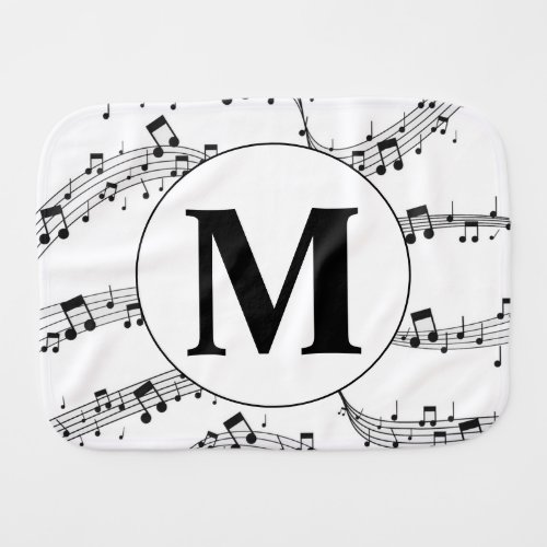 Black and White Music Note Monogram Pacifier Baby Burp Cloth