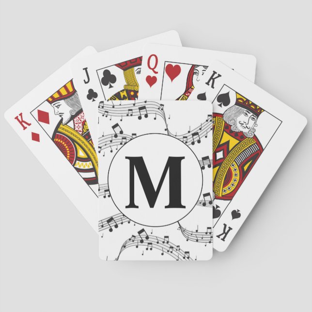 Black and White Music Note Monogram  Poker Cards (Back)