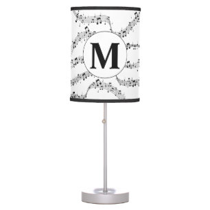 Black and White Music Note Monogram  Table Lamp