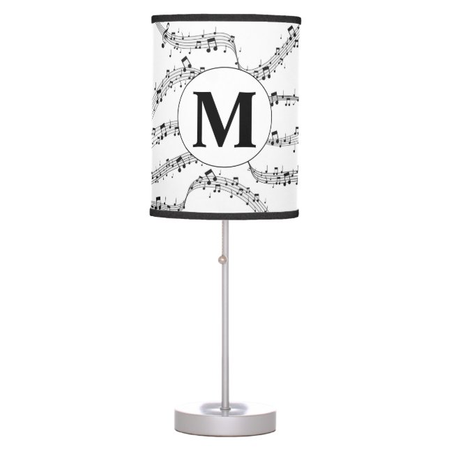 Black and White Music Note Monogram  Table Lamp (Front)
