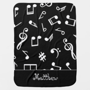 Black and White Music Note Musician Baby Blanket