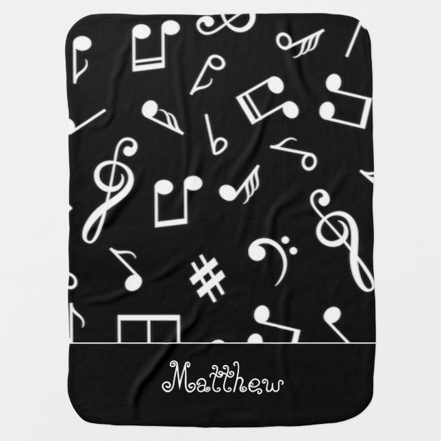 Black and White Music Note Musician  Baby Blanket (Front)