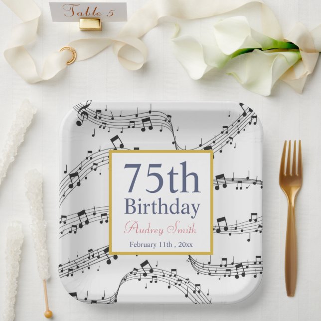 Black and White Music Note Musician Birthday   Paper Plates (Wedding)