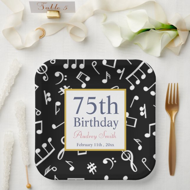 Black and White Music Note Musician Birthday    Paper Plates (Wedding)