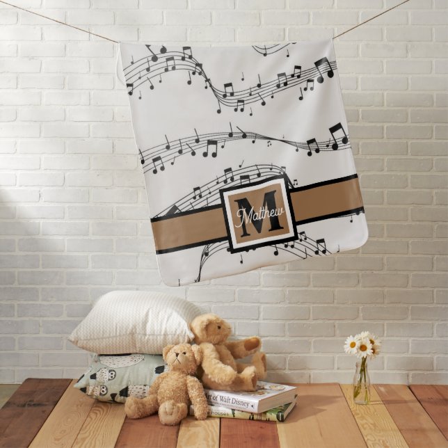 Black and white Music note Musician Monogram  Baby Blanket (In Situ)