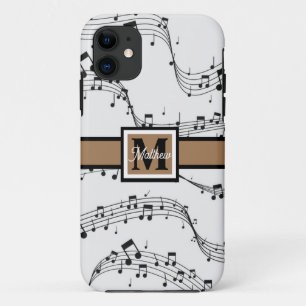 Black and white Music note Musician Monogram iPhone 11 Case