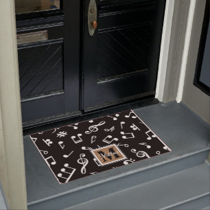 Black and White Music Note Musician Monogram Doormat
