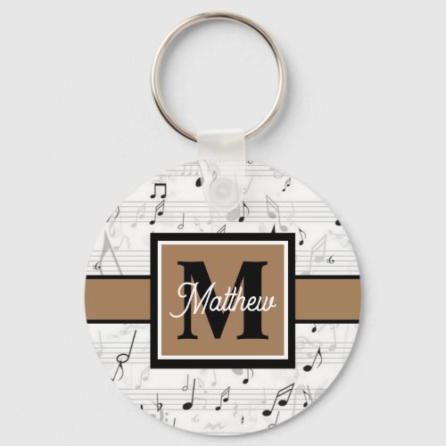 Black and white Music note Musician Monogram   Keychain
