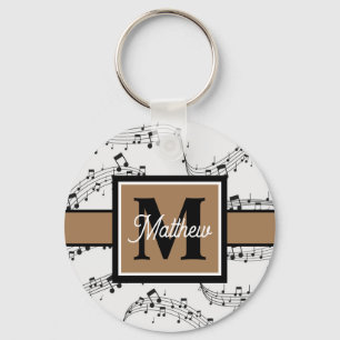 Black and white Music note Musician Monogram     Keychain
