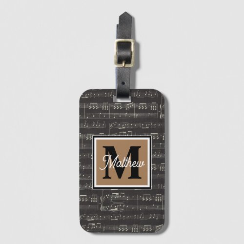 Black and White Music note Musician Monogram    Luggage Tag