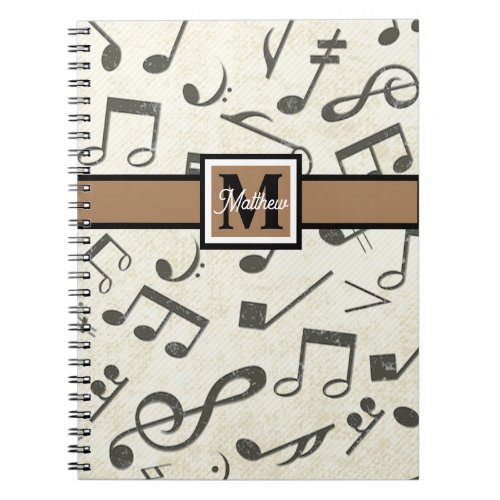 Black and white Music note Musician Monogram Notebook