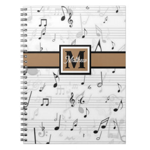 Black and white Music note Musician Monogram   Notebook