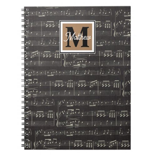 Black and White Music note Musician Monogram   Notebook