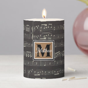 Black and White Music note Musician Monogram     Pillar Candle