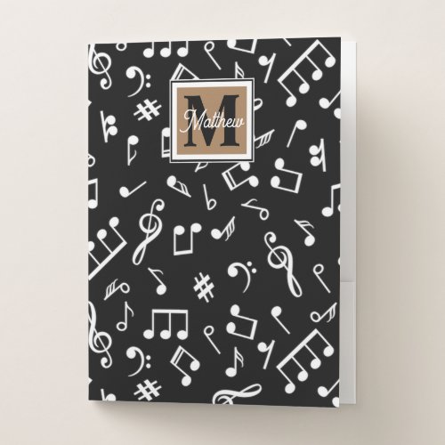 Black and White Music Note Musician Monogram   Pocket Folder