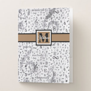 Black and white Music note Musician Monogram   Pocket Folder