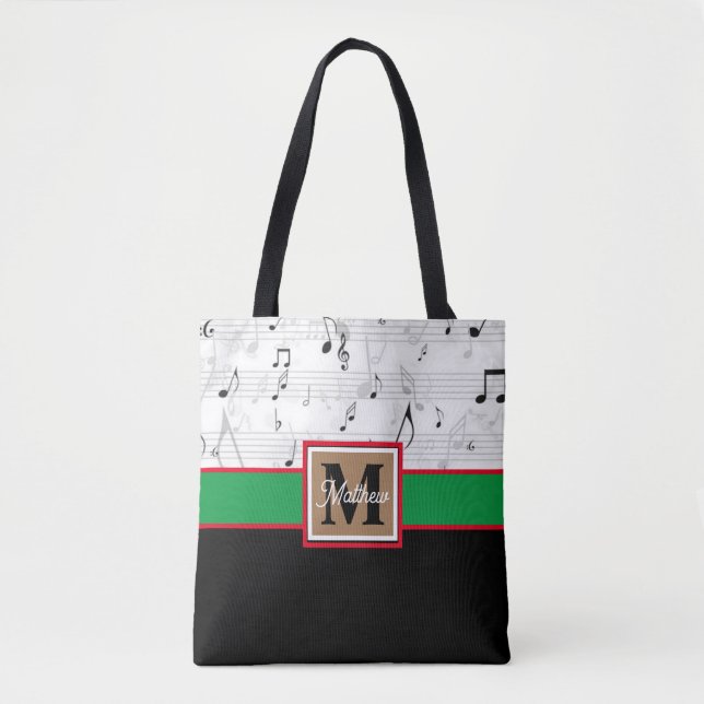 Black and White Music note Musician Monogram  Tote Bag (Front)