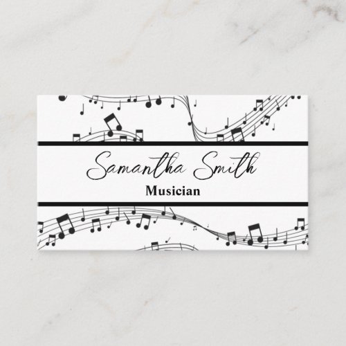 Black and White Music note Musician Music Teacher Business Card