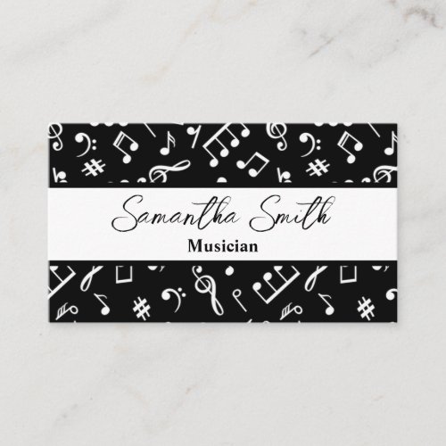 Black and White Music note Musician Music Teacher Business Card
