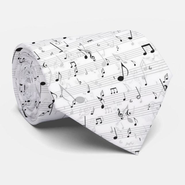 Black and White Music Note  Neck Tie (Rolled)