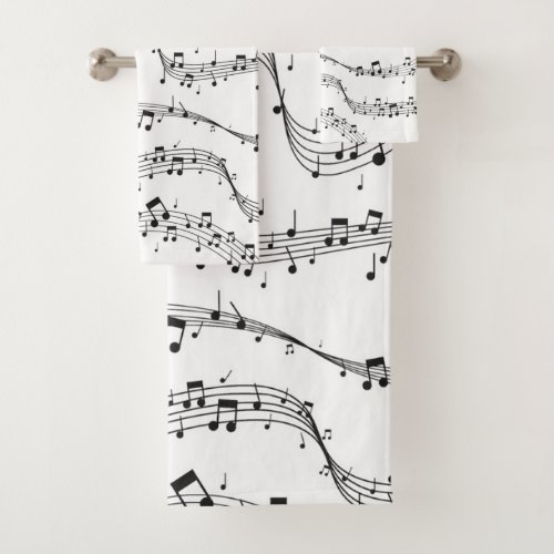 Black and White music note Pattern musician   Bath Towel Set