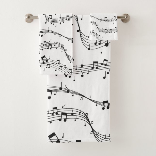 Black and White music note Pattern musician   Bath Towel Set (Insitu)
