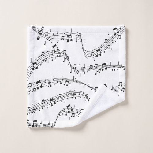 Black and White music note Pattern musician   Bath Wash Cloth