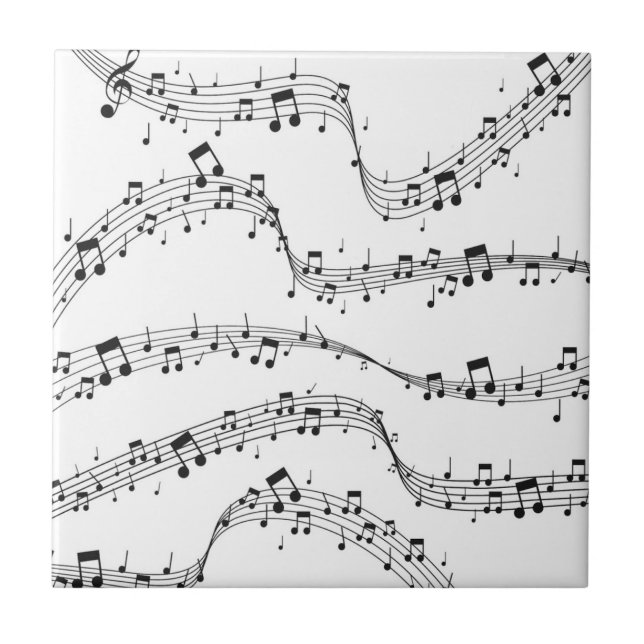Black and White music note Pattern musician    Ceramic Tile (Front)