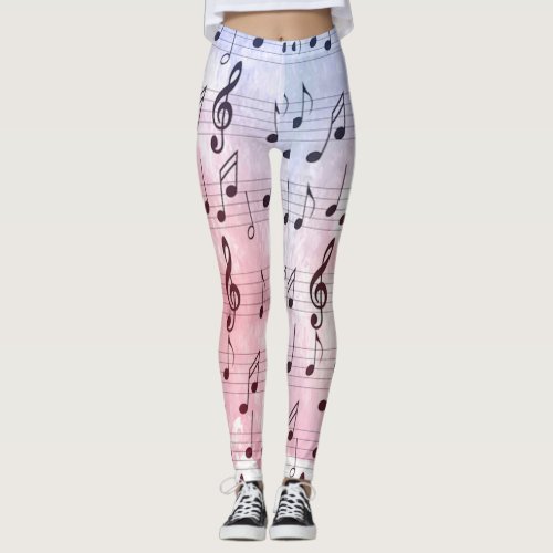 Black and White music note Pattern musician   Leggings